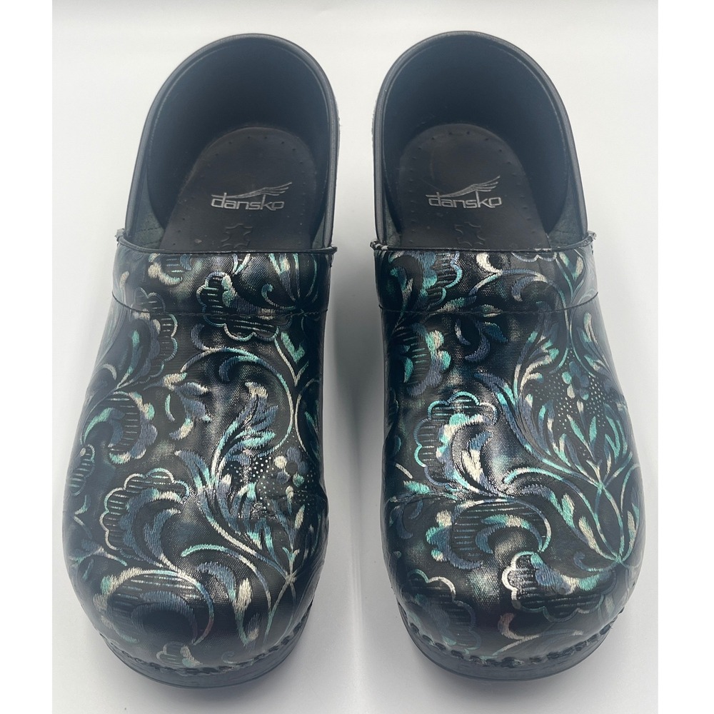Dansko Professional Clogs Womens US 9.5-10 EU 40 Navy Iridescent Floral Patent
